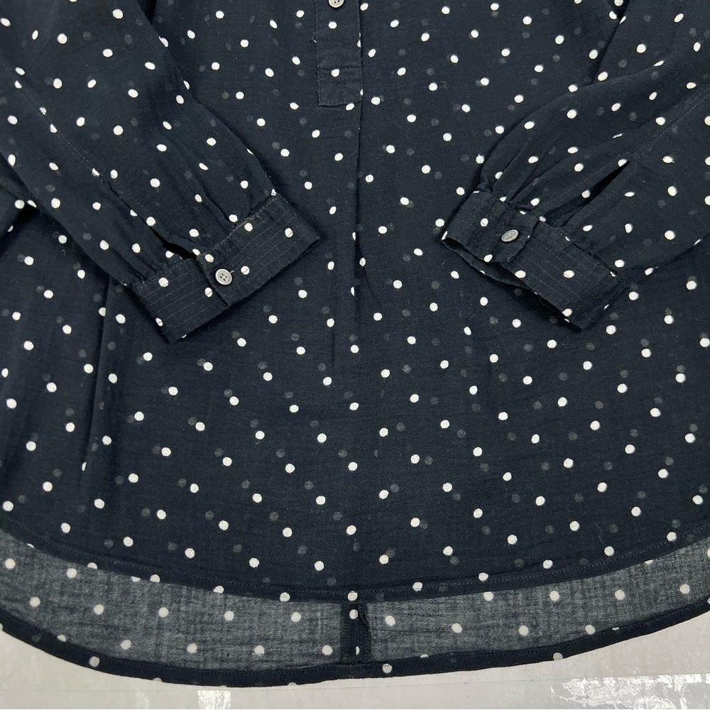 Madewell Black White Polka Dot Shirred 3/4 Sleeve Popover Peasant Blouse Medium - Picture 5 of 9